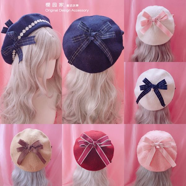 japanese beret lolita girl sweet cute wild woolen female soft sister daisy hand made bow beret, Blue;gray
japanese beret lolita girl sweet cute wild woolen female soft sister daisy hand made bow beret, Blue;gray