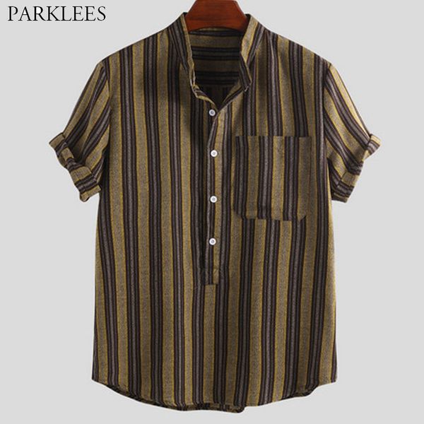 mens striped short sleeve shirt 2020 summer casual loose shirts for men vintage stand collar with pocket chemise homme camisas, White;black
mens striped short sleeve shirt 2020 summer casual loose shirts for men vintage stand collar with pocket chemise homme camisas, White;black