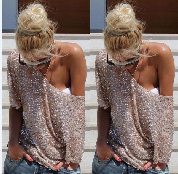womens lady sequined tshirt bling shiny shirt vest short sleeve plus size loose off shoulder streetwear half sleeve t shirt, White
womens lady sequined tshirt bling shiny shirt vest short sleeve plus size loose off shoulder streetwear half sleeve t shirt, White