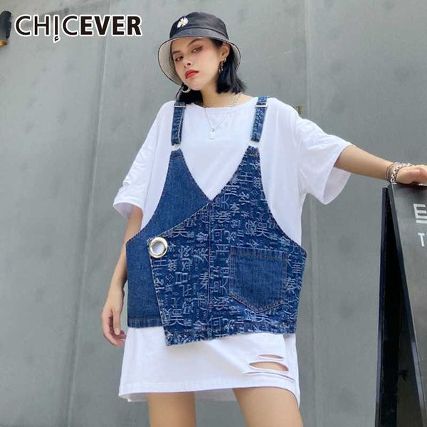 chicever two piece set women o neck short hole t-shirt print denim vest size female suits summer 2020 fashion new clothes, White
chicever two piece set women o neck short hole t-shirt print denim vest size female suits summer 2020 fashion new clothes, White
