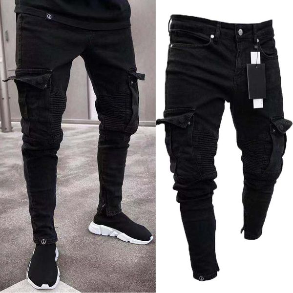

Januarysnow Long Pencil Pants Ripped Jeans Slim Spring Hole Men' Fashion Thin Skinny Jeans for Men Hiphop Trousers Clothes Clothing, Black