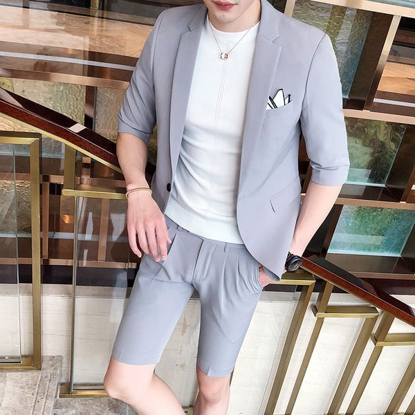 2020 summer korean fashion youth slim half sleeve short pant 2 pcs set mens suits wedding suit terno masculino hombre, White;black
2020 summer korean fashion youth slim half sleeve short pant 2 pcs set mens suits wedding suit terno masculino hombre, White;black