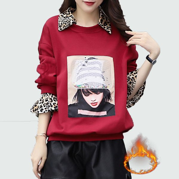 large size ladies fashion loose thick velvet warm pullover 2018 autumn winter new leopard stitching printing women, Black
large size ladies fashion loose thick velvet warm pullover 2018 autumn winter new leopard stitching printing women, Black