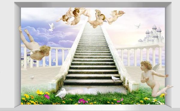 

3d волшебный сказочный мир маленький ангел голубь лестница тв фон настенные обои