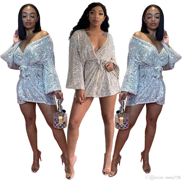 Silver Sequins Bling Women Party Dress Sexy V Neck Long Sleeves Sash Club Bar Short Dresses 2020 Spring New Arrival Real Picture
Silver Sequins Bling Women Party Dress Sexy V Neck Long Sleeves Sash Club Bar Short Dresses 2020 Spring New Arrival Real Picture