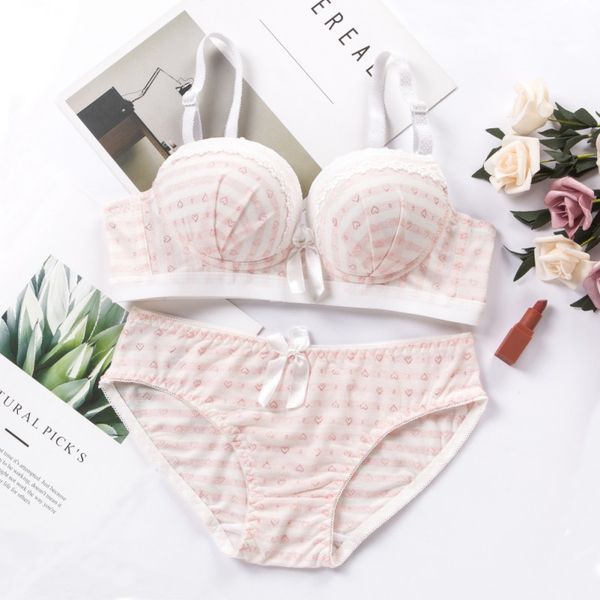 striped print women bras sets bow bra lace push up bra underwear set, Red;black