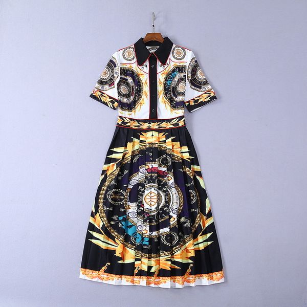 european and american women's clothing 2019 summer new style fashion wheel printing short sleeve lapel pleated dress, Black;gray
european and american women's clothing 2019 summer new style fashion wheel printing short sleeve lapel pleated dress, Black;gray