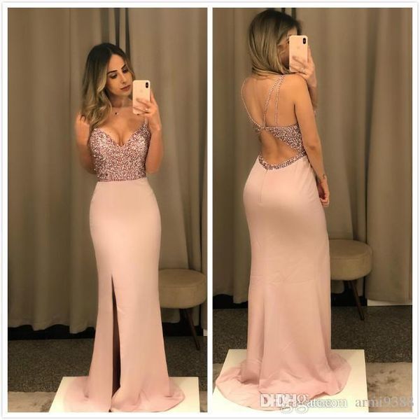 blush pink mermaid prom dresses long spaghetti straps high side split backless formal dress evening gowns vestidos de noiva ogstuff, Black
blush pink mermaid prom dresses long spaghetti straps high side split backless formal dress evening gowns vestidos de noiva ogstuff, Black