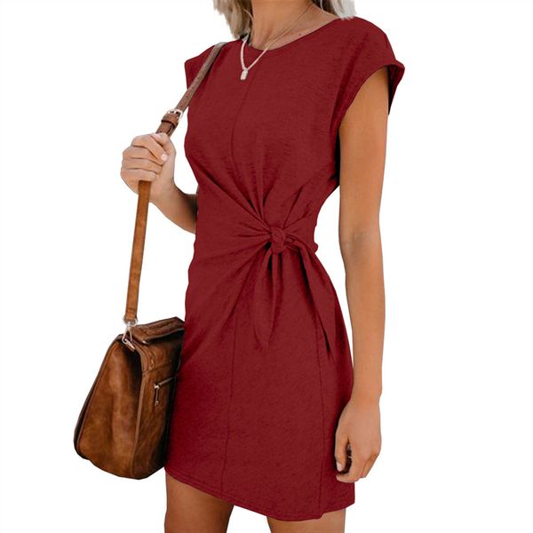 2020 new summer women solid color o-neck short sleeve loose lace up dress female fashion slim vestidos qx129, Black;gray
2020 new summer women solid color o-neck short sleeve loose lace up dress female fashion slim vestidos qx129, Black;gray