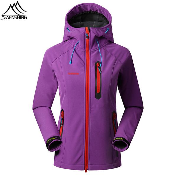 saenshing outdoor softshell jacket women windproof waterproof jacket polyester warm hiking camping autumn outdoor jackets high-q, Blue;black