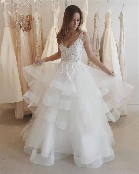 tiered skirt ruffles wedding dresses backless scoop neck appliques lace a line 2019 new charming bridal gowns custom plus size, White
tiered skirt ruffles wedding dresses backless scoop neck appliques lace a line 2019 new charming bridal gowns custom plus size, White