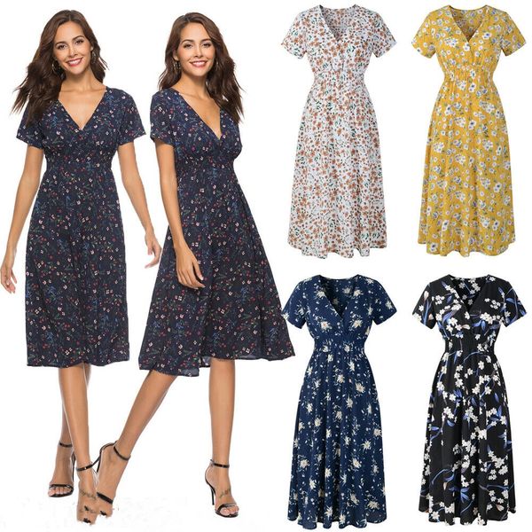 women summer cover-ups midi dress short sleeve floral print cover up ladies v neck vintage dresses sundress, Blue;gray
women summer cover-ups midi dress short sleeve floral print cover up ladies v neck vintage dresses sundress, Blue;gray