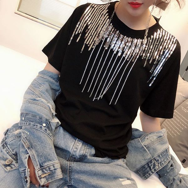 sequined rhinestone fringed t-shirt short-sleeved women's 2019 summer new loose korean t shirt black white tees fashion tide
sequined rhinestone fringed t-shirt short-sleeved women's 2019 summer new loose korean t shirt black white tees fashion tide