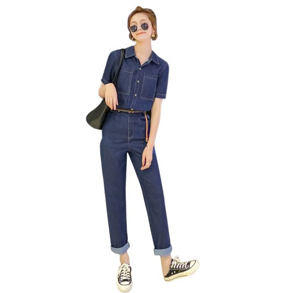 women's jeans summer short sleeved denim jumpsuit fashion work wear wash street casual skinny woman, Blue
women's jeans summer short sleeved denim jumpsuit fashion work wear wash street casual skinny woman, Blue