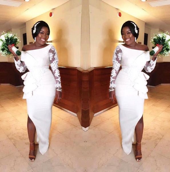african off the shoulder satin mermaid wedding dresses 2020 sheer long sleeves lace applique split sweep train arabic wedding bridal gowns b, White
african off the shoulder satin mermaid wedding dresses 2020 sheer long sleeves lace applique split sweep train arabic wedding bridal gowns b, White