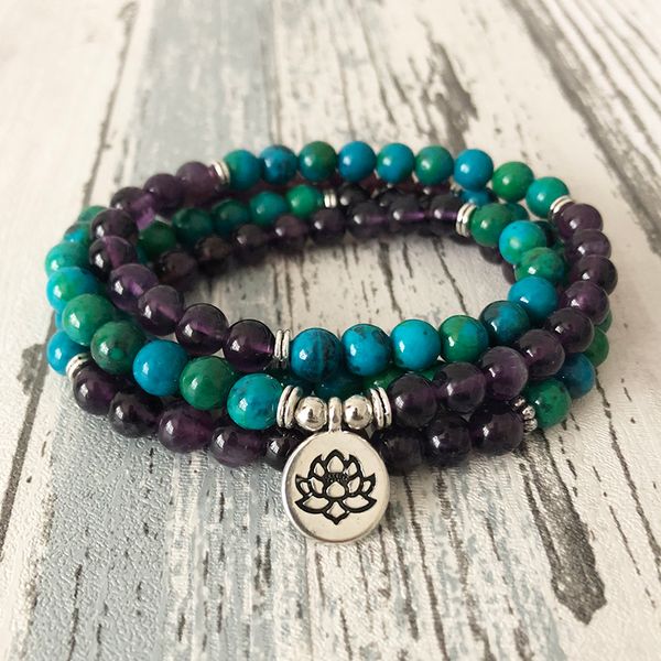 108 prayer beads mala necklace or bracelet lotus buddhist charm mala jewelry amethysts & chrysocolla beaded bracelet women, Golden;silver
108 prayer beads mala necklace or bracelet lotus buddhist charm mala jewelry amethysts & chrysocolla beaded bracelet women, Golden;silver