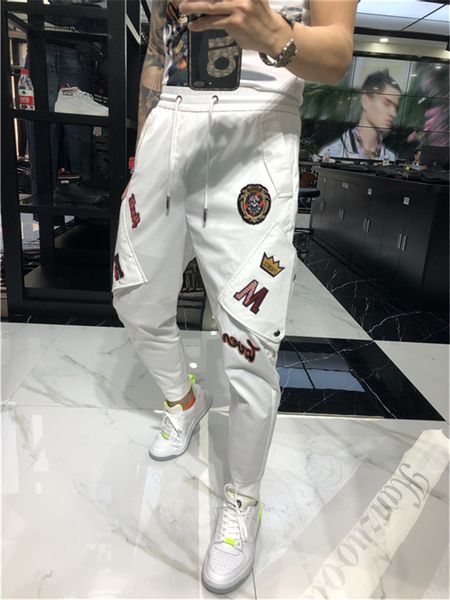 men's casual pants spring style pants loose haren personality label european goods large pocket letter-embroidered casual pants, Black
men's casual pants spring style pants loose haren personality label european goods large pocket letter-embroidered casual pants, Black