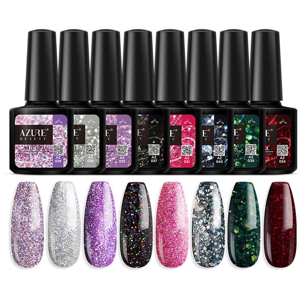 

modelones 8pcs/lot platinum glitter series uv nail gel polish set long lasting winter color series gel lacquer nail art polish, Red;pink