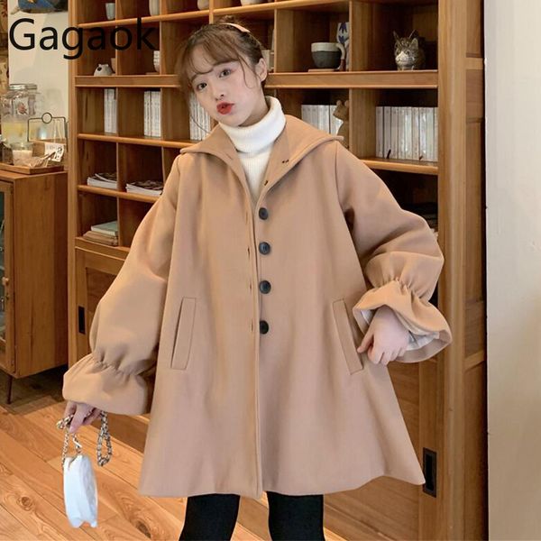 gagaok women fashion sweet blend autumn winter solid turn-down collar pockets single breasted lantern sleeve loose female jacket, Black
gagaok women fashion sweet blend autumn winter solid turn-down collar pockets single breasted lantern sleeve loose female jacket, Black