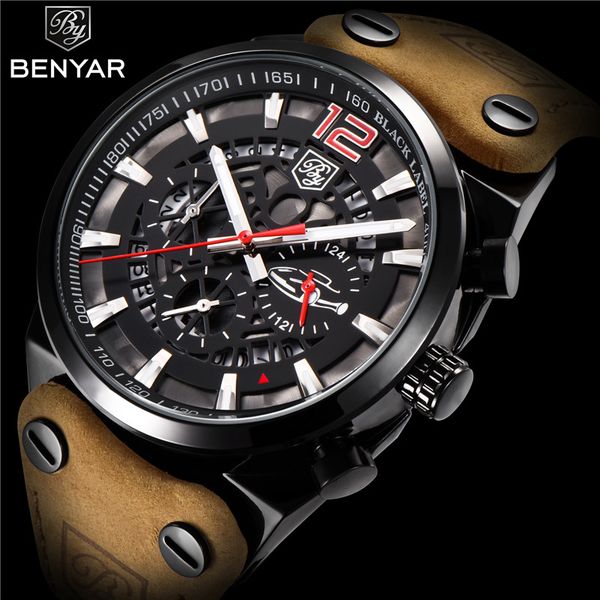 benyar brand new men fashion chronograph outdoor waterproof sport genuine leather men watch man leisure quartz clock watches, Slivery;brown
benyar brand new men fashion chronograph outdoor waterproof sport genuine leather men watch man leisure quartz clock watches, Slivery;brown