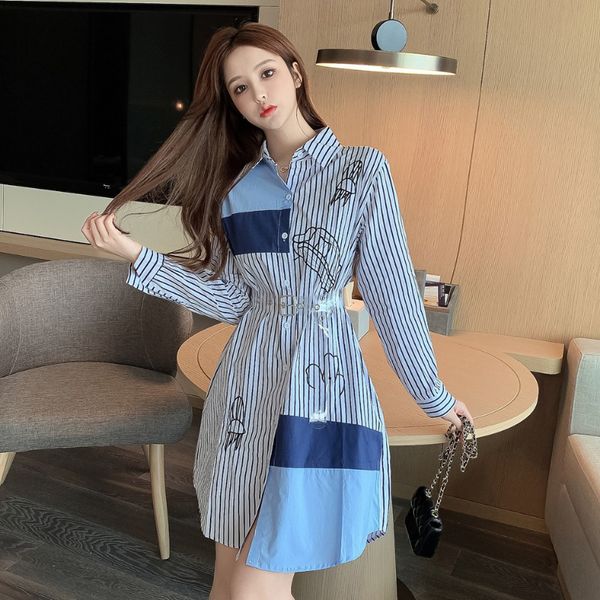 2020 new casual printed striped long-sleeved single-breasted belt slim shirt dress womens fashion, White;black
2020 new casual printed striped long-sleeved single-breasted belt slim shirt dress womens fashion, White;black