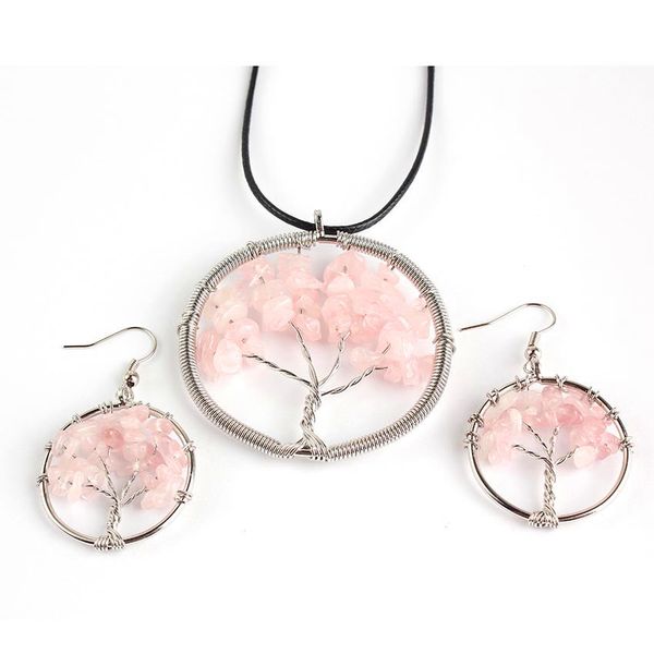fyjs unique silver plated wire tree of life pendant natural rose pink quartz earrings for women jewelry sets
fyjs unique silver plated wire tree of life pendant natural rose pink quartz earrings for women jewelry sets