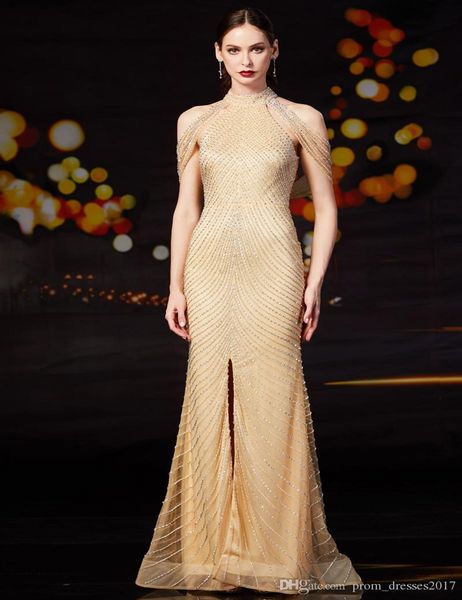 2020 front slit champagne evening dresses robe longue luxury crystal mermaid prom dresses high neck vestidos de gala, Black;red
2020 front slit champagne evening dresses robe longue luxury crystal mermaid prom dresses high neck vestidos de gala, Black;red