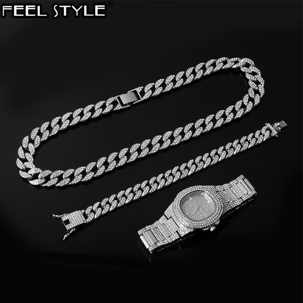 necklace +watch+bracelet hip hop miami curb cuban chain gold gold iced out paved rhinestones cz bling rapper for men jewelry, Silver
necklace +watch+bracelet hip hop miami curb cuban chain gold gold iced out paved rhinestones cz bling rapper for men jewelry, Silver