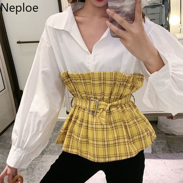 neploe 2019 autumn turn-down collar women shirt long sleeve sashes slim plaid pullover blouse new patchwork female blusas 56417, White
neploe 2019 autumn turn-down collar women shirt long sleeve sashes slim plaid pullover blouse new patchwork female blusas 56417, White
