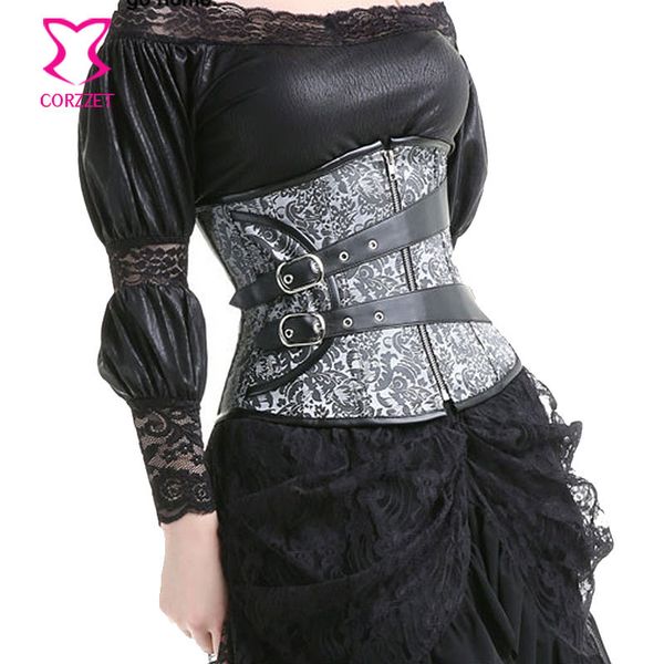 zipper brocade leather steampunk corsets underbust with buckle belt steel boned waist trainer corset body shaper corselet, Black;white
zipper brocade leather steampunk corsets underbust with buckle belt steel boned waist trainer corset body shaper corselet, Black;white