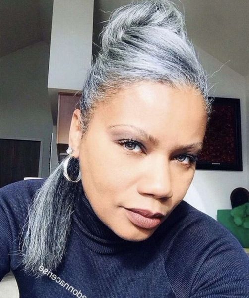 fashion straight grey hair ponytail natural highlights two tone mixed silver grey humna hair pony tail hairpiece wraps around hair bun updo, Black
fashion straight grey hair ponytail natural highlights two tone mixed silver grey humna hair pony tail hairpiece wraps around hair bun updo, Black