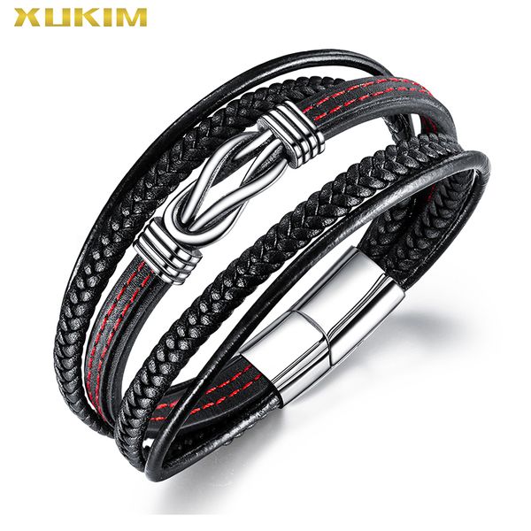 xukim jewelry multi-layer leather bracelet men fasion sliver stainless steel charm bracelet punk jewelry dropshipping kbo236, Black
xukim jewelry multi-layer leather bracelet men fasion sliver stainless steel charm bracelet punk jewelry dropshipping kbo236, Black