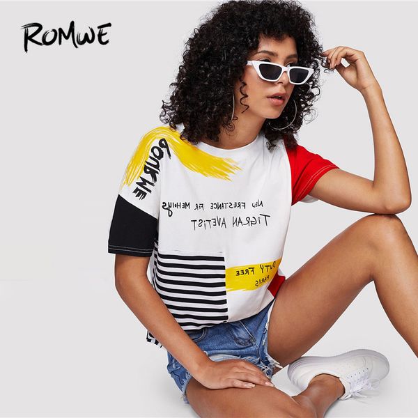 letter print striped brush tee posh graphic streetwear summer tees women chic round neck short sleeve t shirt, White
letter print striped brush tee posh graphic streetwear summer tees women chic round neck short sleeve t shirt, White
