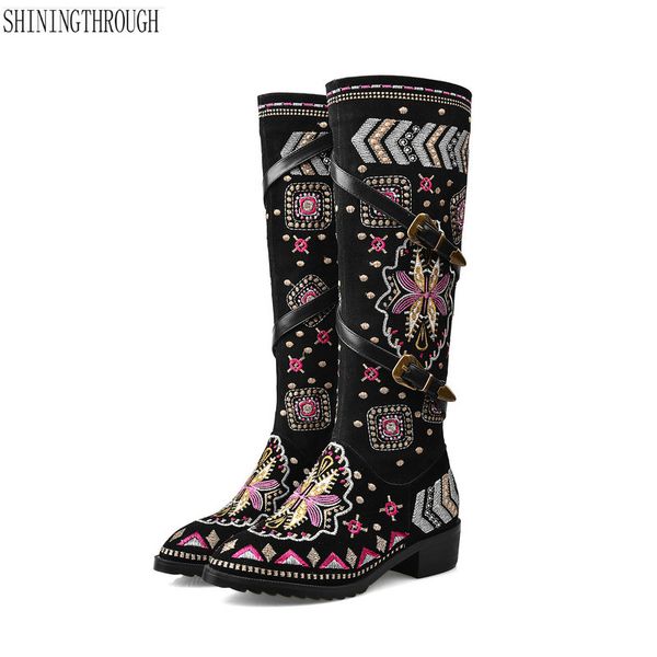new winter shoes woman boots 4cmmed heel knee high boots retro embroider women bohemia charm, Black
new winter shoes woman boots 4cmmed heel knee high boots retro embroider women bohemia charm, Black