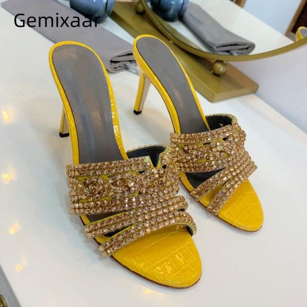thin high heel runway slippers women stone grain genuine leather open toe jeweled rhinestone slip on party shoes woman, Black
thin high heel runway slippers women stone grain genuine leather open toe jeweled rhinestone slip on party shoes woman, Black