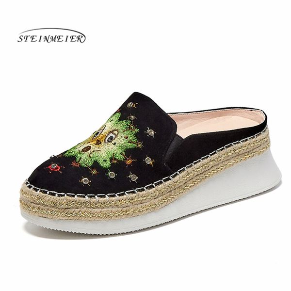 women genuine leather round toe woman mules 2020 summer low heels sandals for lady casual flats platform outdoor shoes, Black
women genuine leather round toe woman mules 2020 summer low heels sandals for lady casual flats platform outdoor shoes, Black