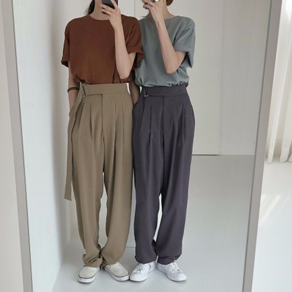 pants women solid retro pockets elastic waist korean style all-match womens spring long trousers straight leisure loose pants, Black;white
pants women solid retro pockets elastic waist korean style all-match womens spring long trousers straight leisure loose pants, Black;white