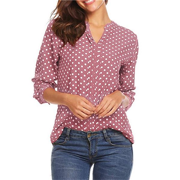 women's blouses shirts women clothing pink wave pointdot printing v collar long sleeves roll up the sleeves easy ma'am shirt chif, White
women's blouses shirts women clothing pink wave pointdot printing v collar long sleeves roll up the sleeves easy ma'am shirt chif, White