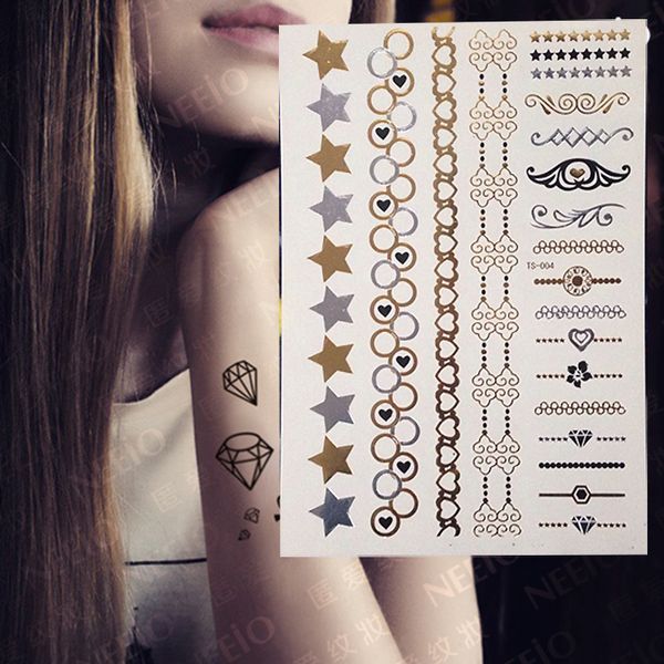 1 sheet new fashion decal gold silver star flash metallic tatoo women body art temporary tattoo jewelry charm sticker
1 sheet new fashion decal gold silver star flash metallic tatoo women body art temporary tattoo jewelry charm sticker