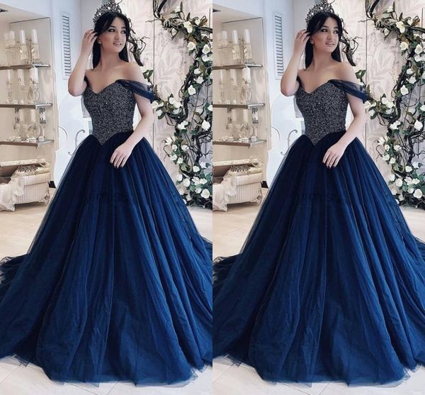 2022 navy blue pearls modern quinceanera prom dresses off the shoulder with sleeves tulle seuins long party sweet 15 vestidos de dress, Blue;red
2022 navy blue pearls modern quinceanera prom dresses off the shoulder with sleeves tulle seuins long party sweet 15 vestidos de dress, Blue;red