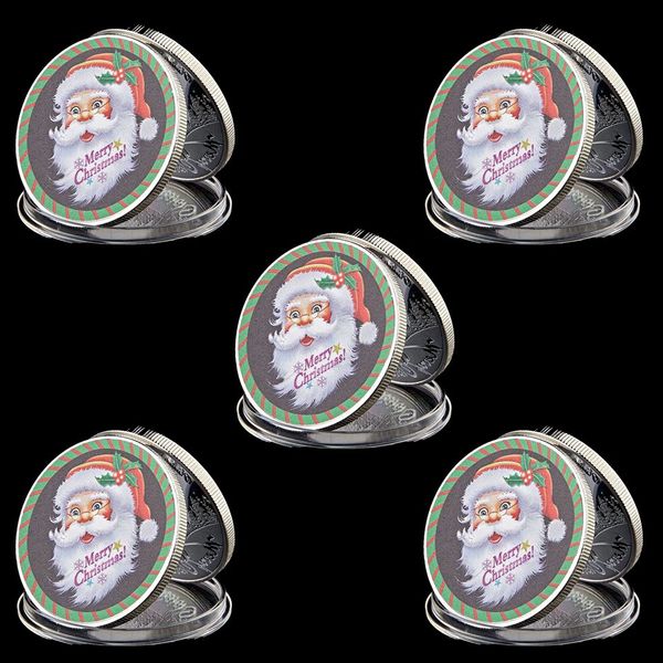 

5pcs Merry Christmas Santa Claus Happy New Year Silver Plated Commemorative Challenge Coin Souvenirs