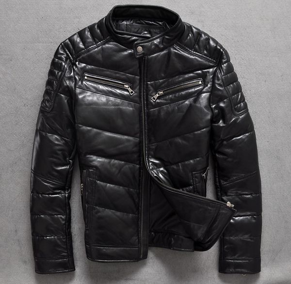 fit fashion slim brand short winter leather jacket men sheepskin male men's down coat balck, Black
fit fashion slim brand short winter leather jacket men sheepskin male men's down coat balck, Black