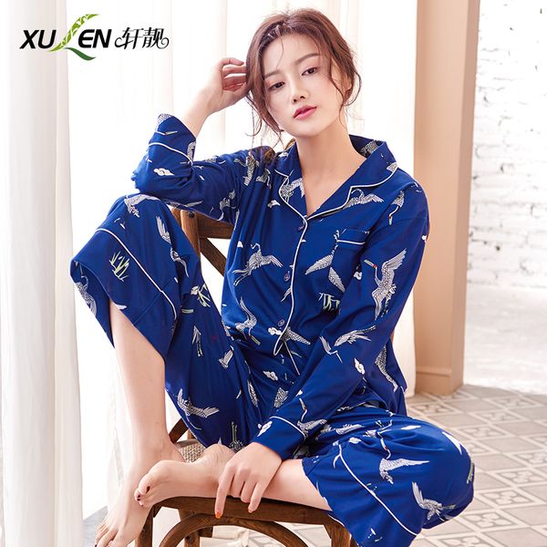 women long sleeve cotton pajama set home sleep and lounge plus size sleepwear night suit and pant pyjamas ladies soft cloth, Blue;gray
women long sleeve cotton pajama set home sleep and lounge plus size sleepwear night suit and pant pyjamas ladies soft cloth, Blue;gray