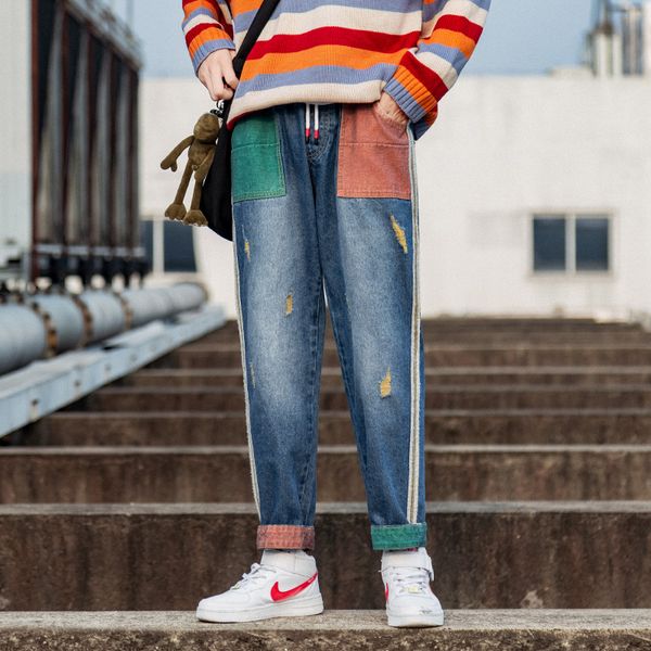 2019 autumn new korean style straight hip hop streetwear color block cargo ripped jeans men -5xl, Blue
2019 autumn new korean style straight hip hop streetwear color block cargo ripped jeans men -5xl, Blue