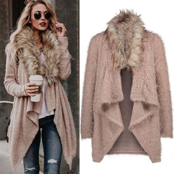casual faux fur collar irregular plush stitching trench coat fuzzy fleece jacket long sleeved loose outwear, Black
casual faux fur collar irregular plush stitching trench coat fuzzy fleece jacket long sleeved loose outwear, Black