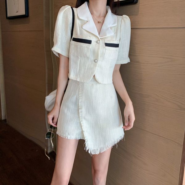 two piece dress 2021 summer tweeds set for women short sleeve crop high waist shorts skirt suit female elegant 2, White
two piece dress 2021 summer tweeds set for women short sleeve crop high waist shorts skirt suit female elegant 2, White