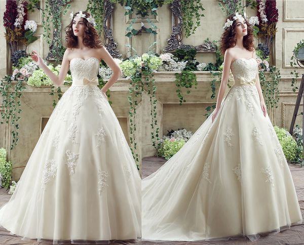 elegant ivory dresses sweetheart with appliques a line with sash bow tulle long wedding party bride women wedding dresses, White
elegant ivory dresses sweetheart with appliques a line with sash bow tulle long wedding party bride women wedding dresses, White