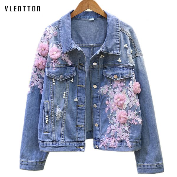 new pink flower jean jacket coat women pearls embroidery women's spring jackets casual long sleeve denim jacket female outerwear, Black;brown
new pink flower jean jacket coat women pearls embroidery women's spring jackets casual long sleeve denim jacket female outerwear, Black;brown