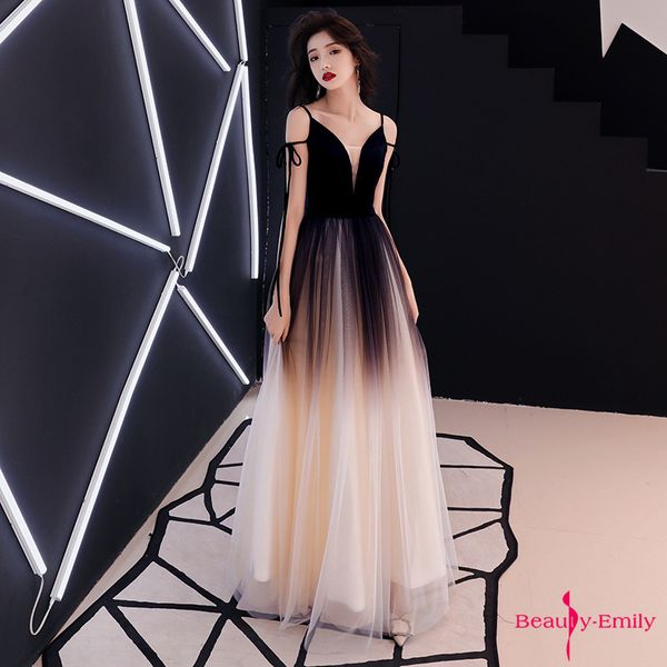 2019 sling strapless v neck evening dresses long black gradient color elegant formal party dress sleeveless open back prom gowns, White;black
2019 sling strapless v neck evening dresses long black gradient color elegant formal party dress sleeveless open back prom gowns, White;black
