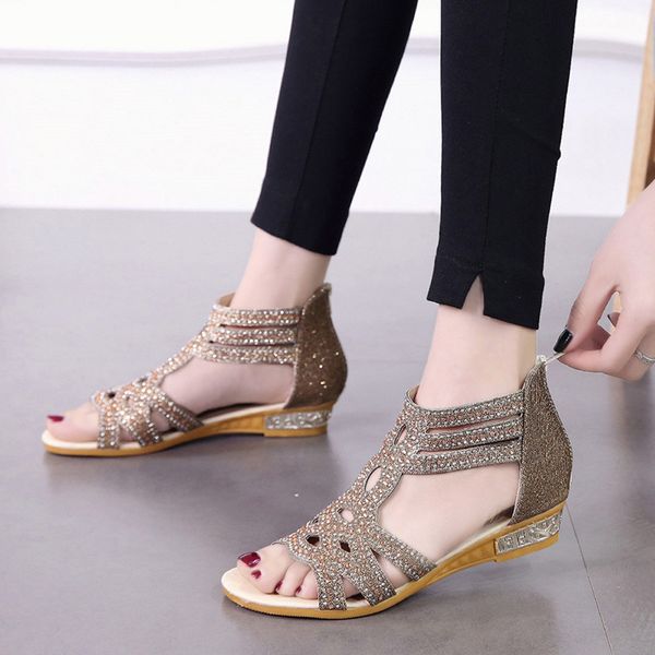 2019 spring summer sandals for ladies women wedge sandals fashion open toe flat fish mouth hollow designer crystal roma shoes, Black
2019 spring summer sandals for ladies women wedge sandals fashion open toe flat fish mouth hollow designer crystal roma shoes, Black